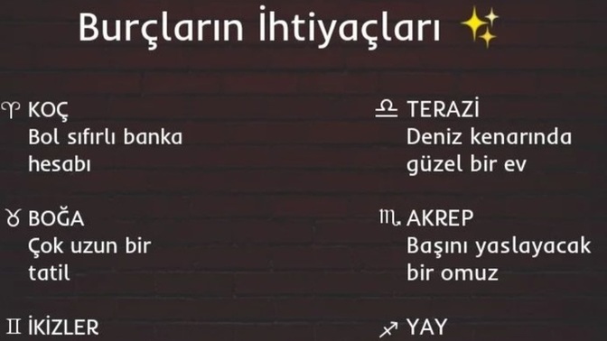 Şu aralar Burçların ihtiyacı nelermiş?