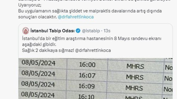 İstanbul Tabip Odası: Hasta randevu aralığı 2 dakikaya düştü. Sizce bu süre yeterli mi?