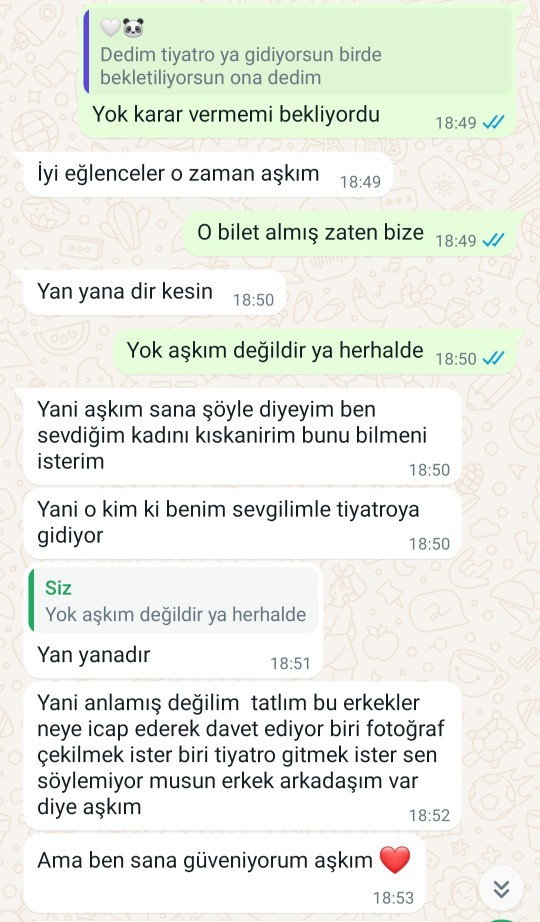 Arkadaşlar sevgilime okuldan Bir erkek arkadaşımla tiyatroya gideceğimi söyledim denemek için sizce beni kıskanmış mı?