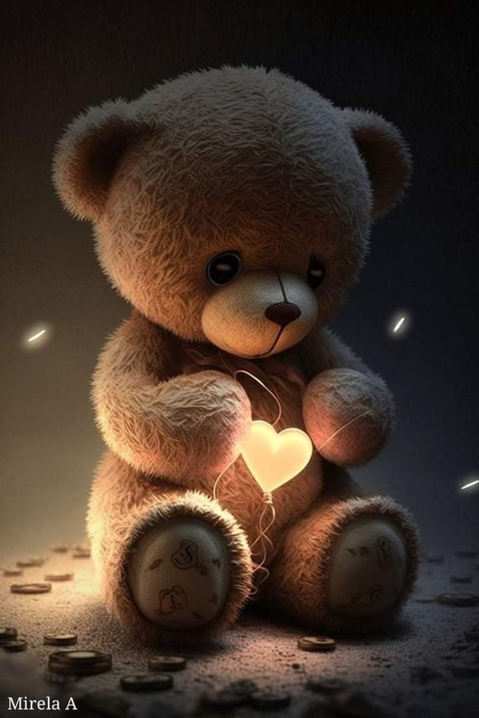 Ne kadar da masum bir ayı ama bi o kadar da ağışık bir ayı ya benziyor değil mi tek umudu o elindeki aşk mıs gibi sanki 💙🖤