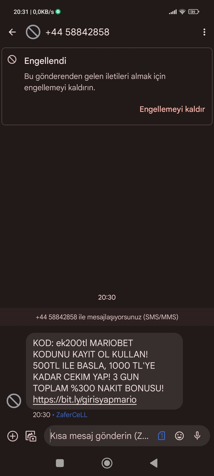 Telefonuna en son gelen mesaj kimden geldi?
