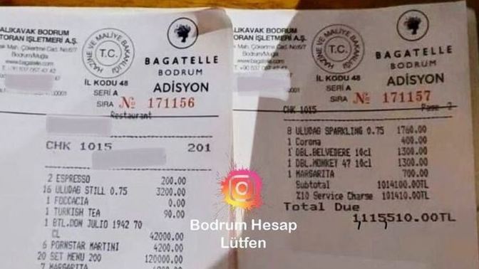 Yalıkavak marinadaki restaurantta 1.115.510.00 TL hesap geldi. Hala tatilde Bodrum’u düşlüyor musunuz?