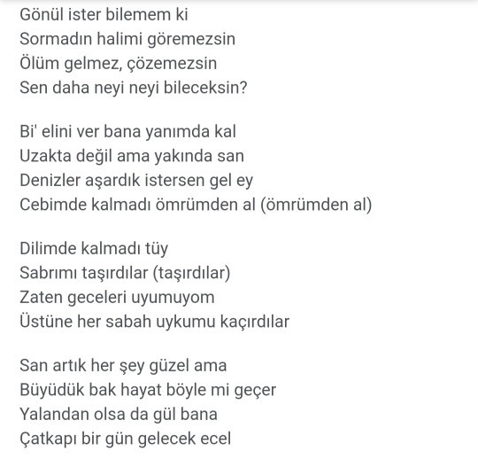 Çok sevdiğin şarkı repliği var mı?