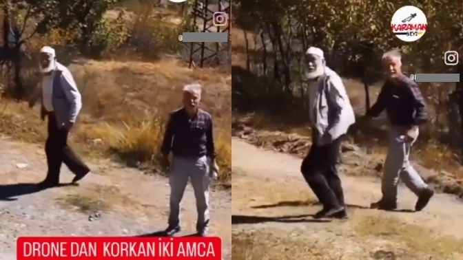 Karaman'da drone gören 2 amca korkudan kaçmaya çalışmış. Uzaylı mı sandılar sizce?