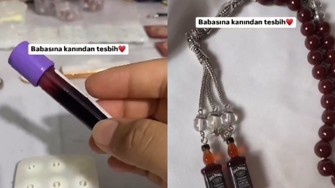 Bir vatandaş babasına hediye etmek için kendi kanından tespih yapmış. Güzel bir hediye mi sizce?