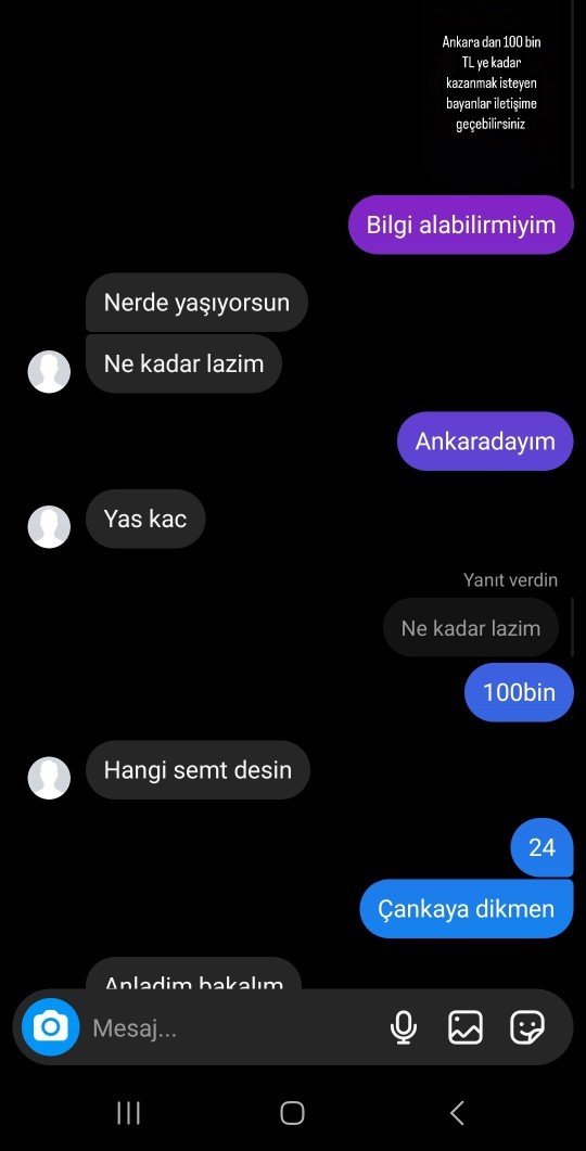 Bitane kız hesabım var. Bayanlara 100bin tl ödedigini söylüyor bende kız hesabından yazdım fotolar görselde bu mümkünmü?