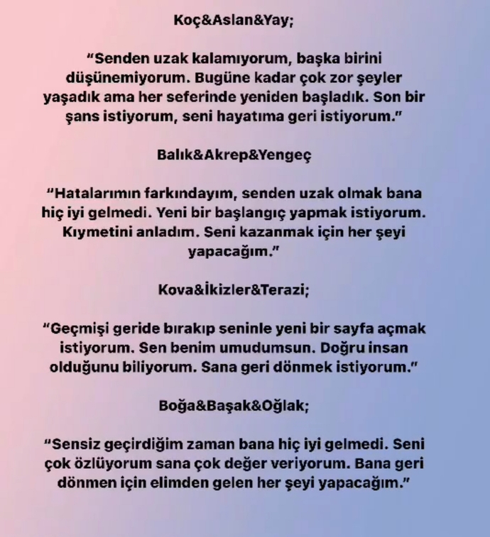 Karşı tarafın burcuna göre, aklınızdaki kişi size ne söylüyor?