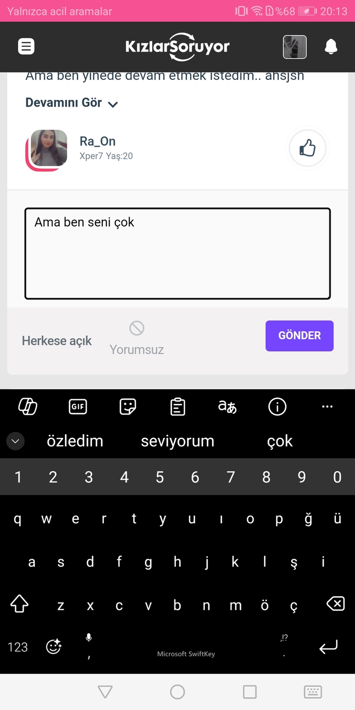 "ama ben" yaz gerisini klavye getirsin💕?