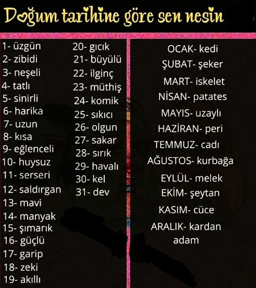 Do�um tarihine g�re sen nesin?