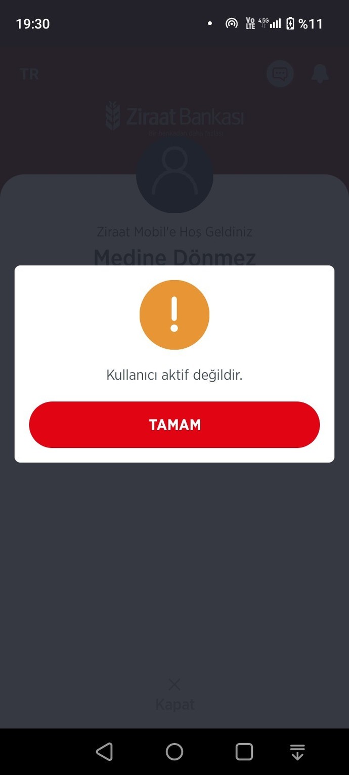 Kullanıcı aktif değil?