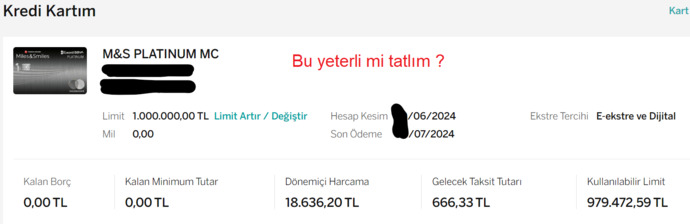 Kredi kartı limitiniz kaç?