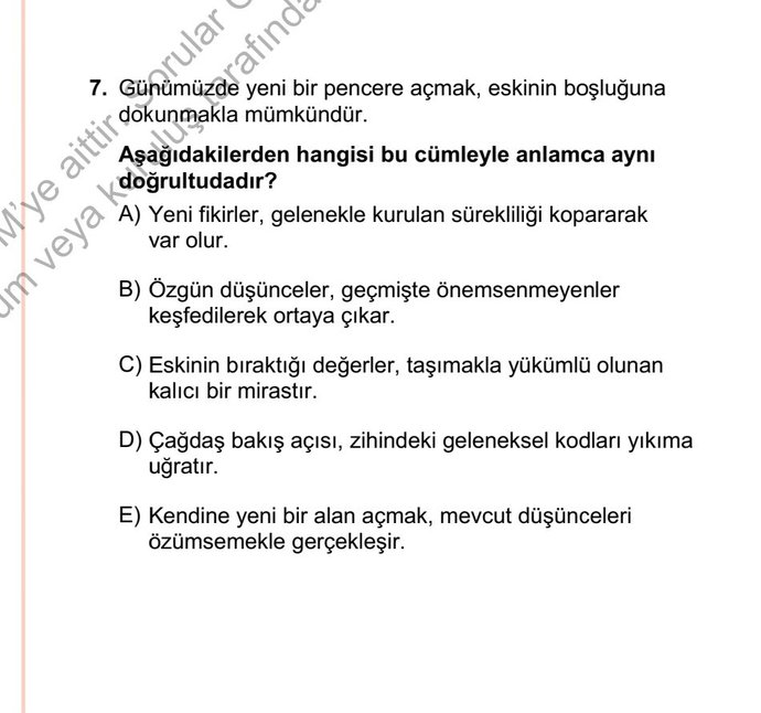 YKS 2024te doğru cevabın E şıkkı olduğunu düşünenler ve B şıkkını seçenler arasında tartışma yaşandı. Doğru cevap sence ne?
