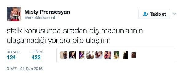 Stalkladığını belli eder misin?