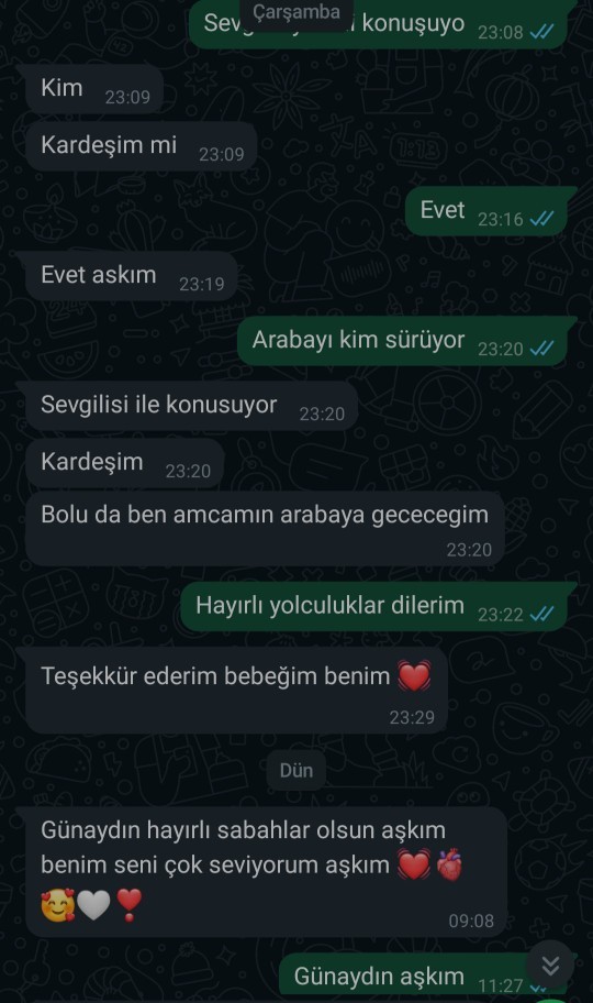 Sevgilimle 3 günlük mesajlarım bu şekilde şunu da belirteyim 1 haftadır aramıyo amcam dayım geldi diyip o yüzden soğuk davrandım?