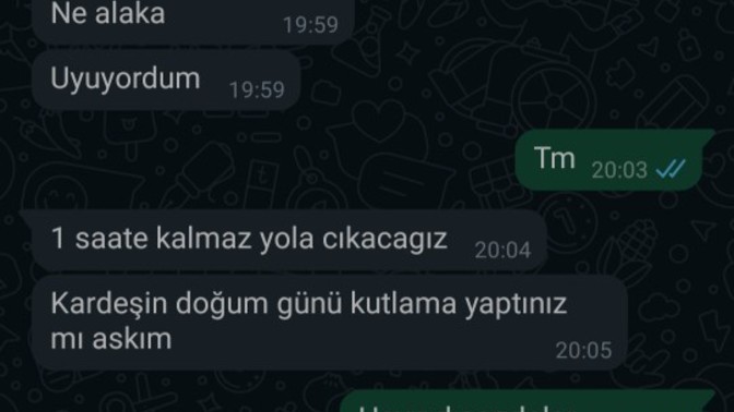 Sevgilimle 3 günlük mesajlarım bu şekilde şunu da belirteyim 1 haftadır aramıyo amcam dayım geldi diyip o yüzden soğuk davrandım?