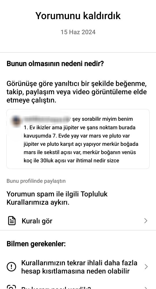 Sizce instagram bu yorumumu neden kaldırdı?