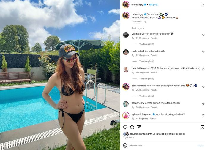 Mine Tugay bikinili poz verdi. Bazı kilolar alındı dedi! Sence nasıl olmuş?