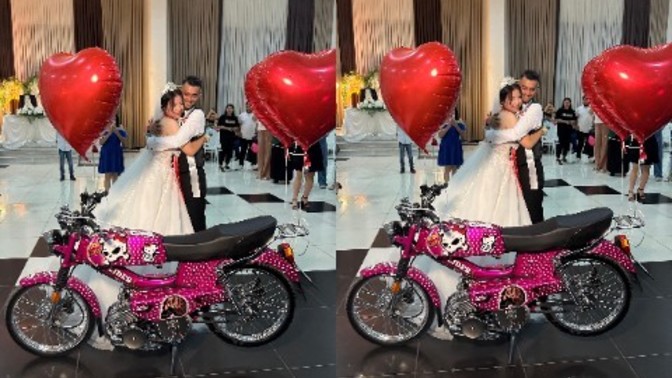 Hatay'da motor tutkunu damat, eşine düğün esnasında motosiklet hediye etti. Siz de böyle bir hediye ister miydiniz?