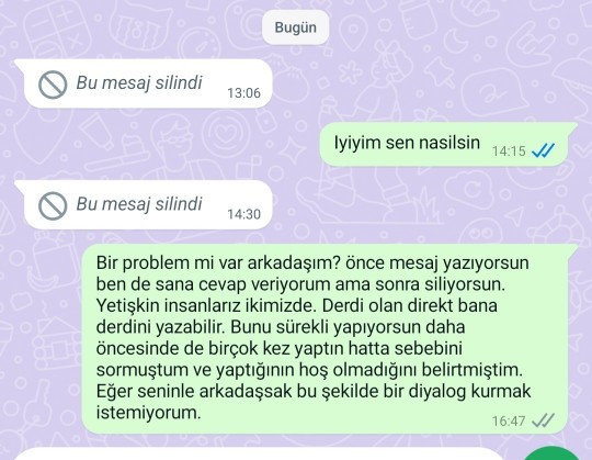 Yazdığı mesajı sürekli silen arkadaş?