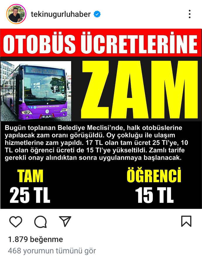 Yaşadığınız şehirde otobüs ücretleri kaç TL?