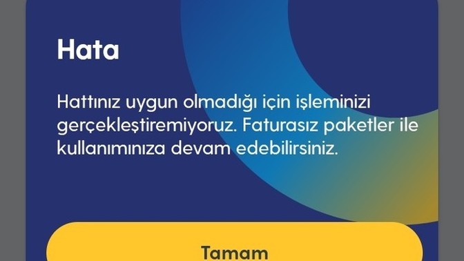 Faturalı hesaba geçiş yapamıyorum bu çıkıyo ne yapmalıyım?