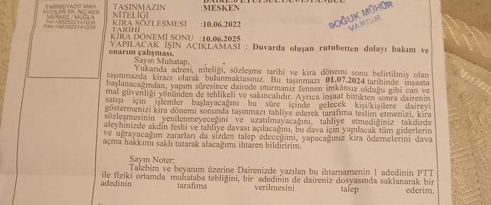 EEv sahibim boyle bir ihtarname gondermis?
