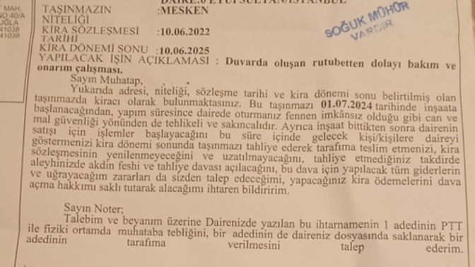 EEv sahibim boyle bir ihtarname gondermis?