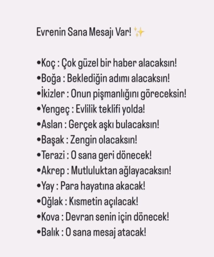 Evrenin senin burcuna hangi mesajı var?