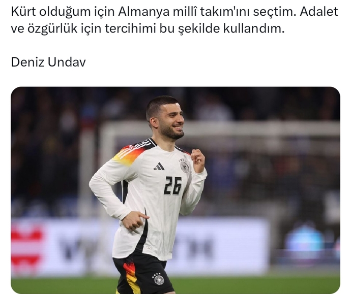 Şanlıurfalı olan, Almanyada futbol oynayan ve ben kürdüm türk değilim diyen Deniz Undav için düşünceleriniz nedir?