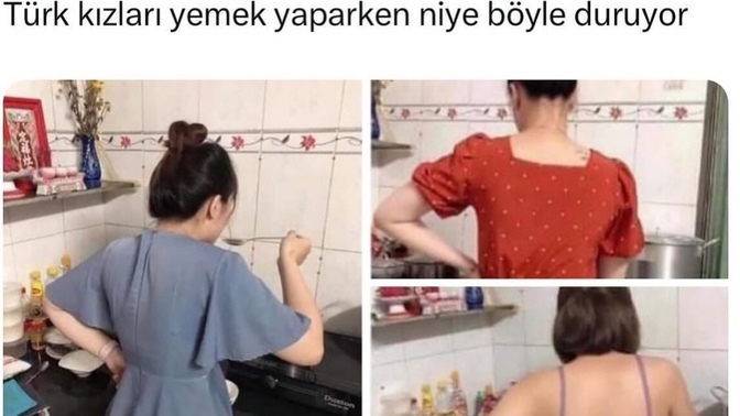 Kızlar yemek yaparken neden böyle duruyorsunuz?