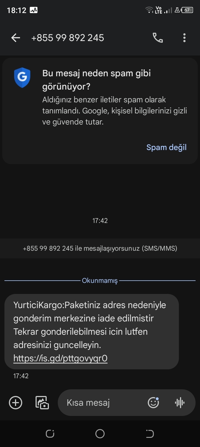 Kargo siparişi vermedim bu mesajı atan dolandırıcı mi?