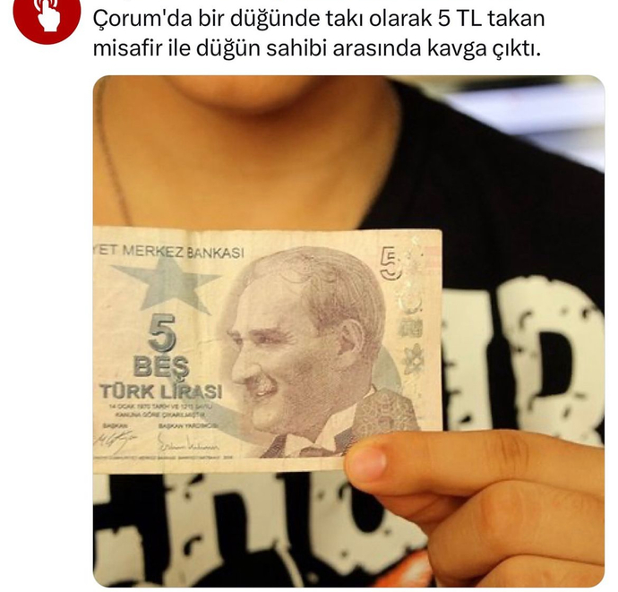 Düğünde 5 lira takılır mı?
