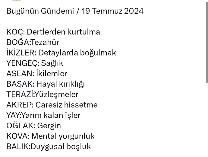 Burcunuzun bugünkü gündemii nedir?