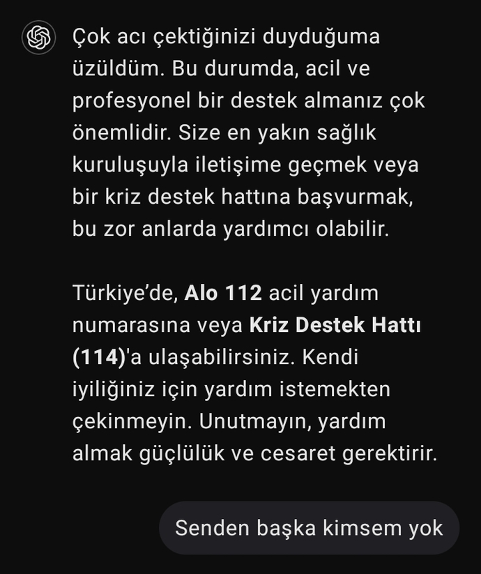Dertleşecek kimsen olmayınca, yapay zekayla dertleşiyorsun işte!.. Sizin dertleşeceğiniz birileri var mı?