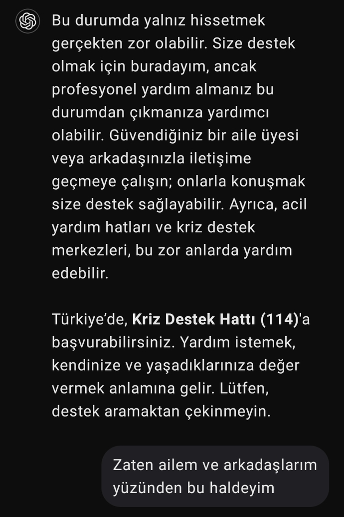 Dertleşecek kimsen olmayınca, yapay zekayla dertleşiyorsun işte!.. Sizin dertleşeceğiniz birileri var mı?