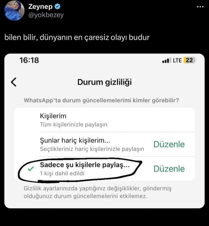 Sadece 1 kişi görsün diye hikaye atmışlığınız var mı?