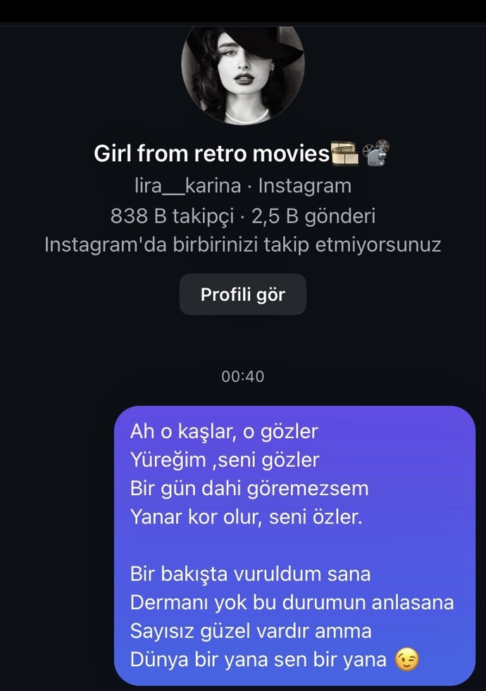 Geçenlerde Instagramdan görüp saniyesinde aşık olduğum kadına şiir yazdım. Sizce etkilenir mi 🤔?
