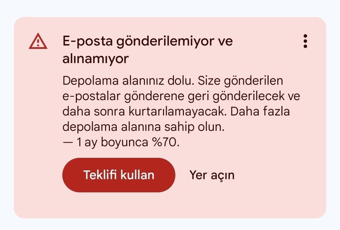 İyi geceler sorun şu gmail depolama alanı dolu?