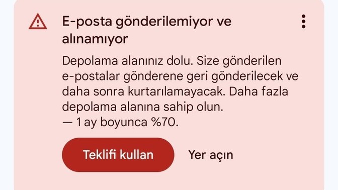 İyi geceler sorun şu gmail depolama alanı dolu?