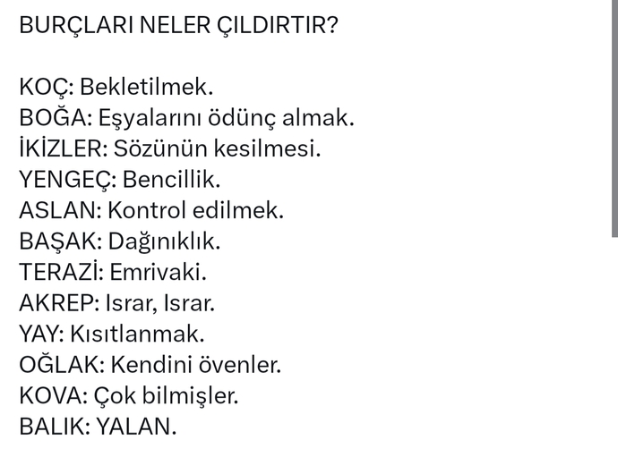 Burcunuza göre sizi ne çıldırtır?
