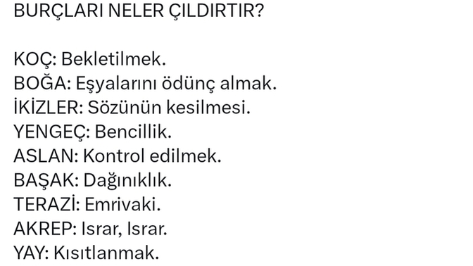 Burcunuza göre sizi ne çıldırtır?