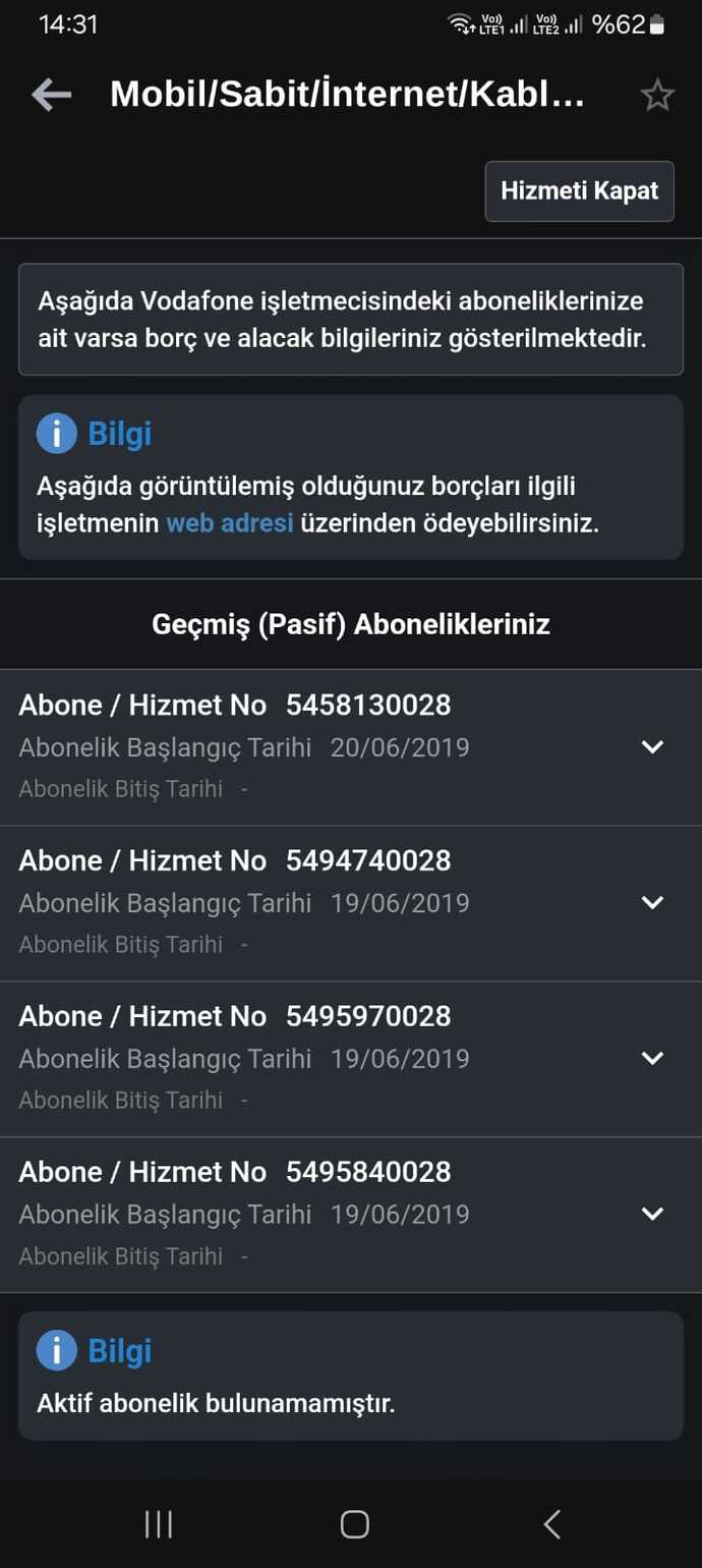 Vodafoneda haberim olmadan 4 numaraa açılmış?