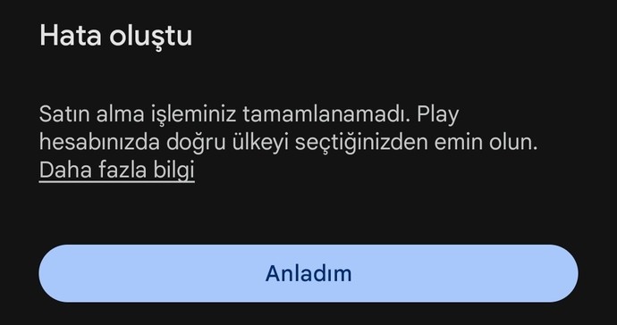 Google Paydan hiç bir şeyi satın alamıyorum?