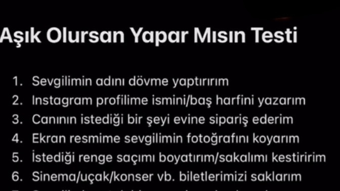Aşık olursan aşağıdakilerden kaç tanesini yaparsın?