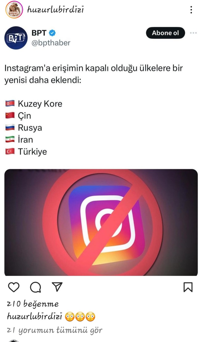 Türkiyeyi İstegrama erişimi kapatmışlar ne düsünüyo sunuz?