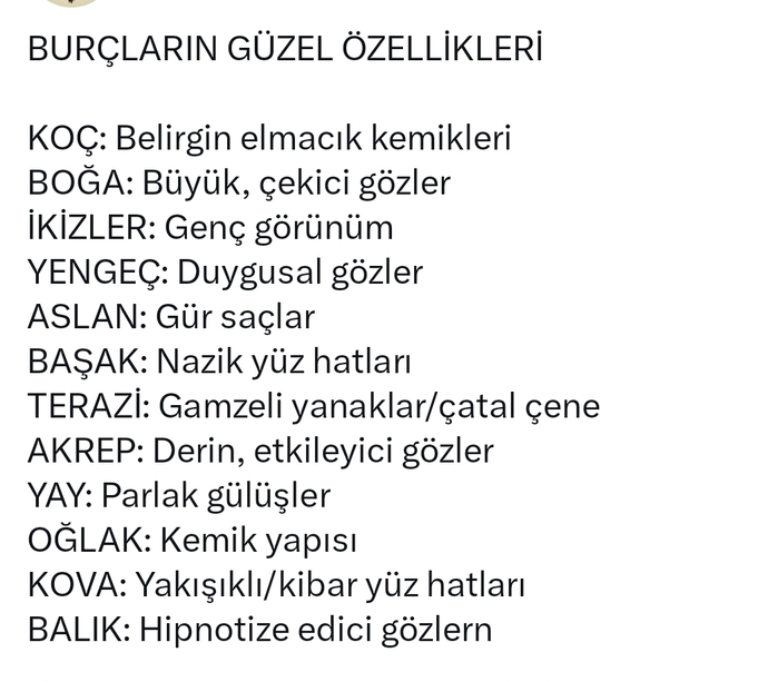 Burçlara göre fiziki en güzel özelliğin nedir?