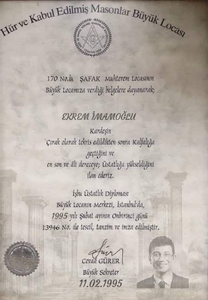 Ekrem İmamoğlunun mason olduğu belge ortaya çıktı! Neler düşünüyorsunuz?