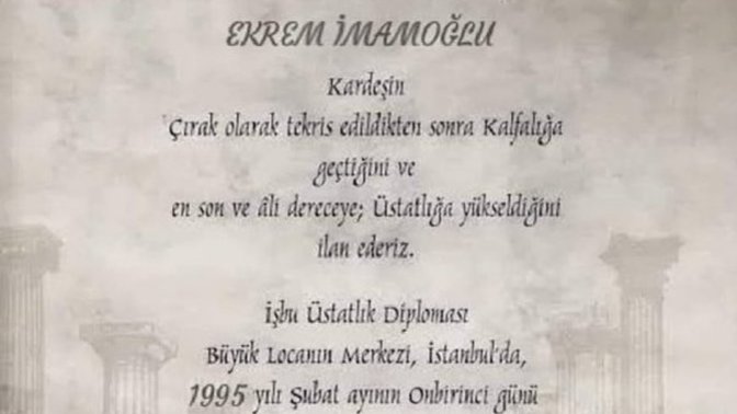 Ekrem İmamoğlu'nun mason olduğu belge ortaya çıktı! Neler düşünüyorsunuz?
