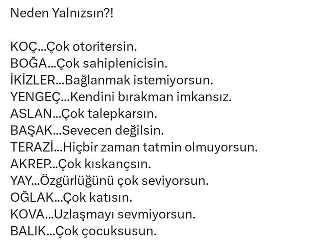 Burcunuza göre neden yalnızsınız?