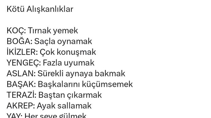 Burcunuza göre kötü alışkanlıklarınız nelerdir?
